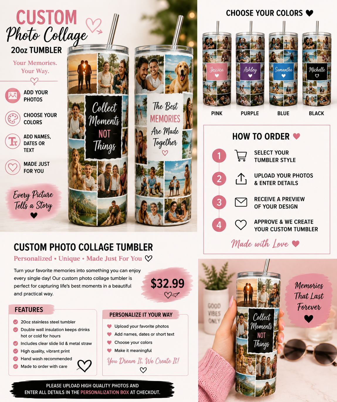 Custom Photo Collage 20oz Tumbler