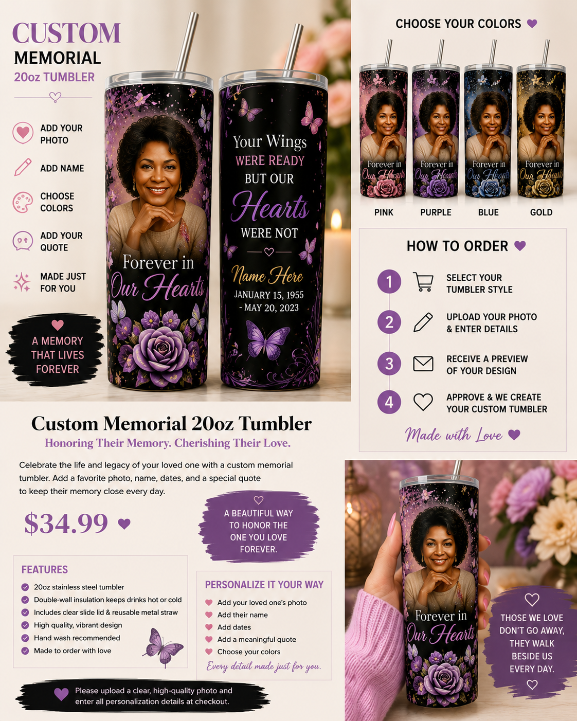 Custom Memorial 20oz Tumbler